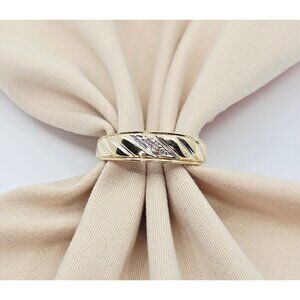 Unique 10K Solid Two Tone Multi Color Gold Diamond Wedding Band Ring - Size 10.5